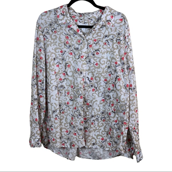 Charter Club Women’s Floral Print Long Sleeves Button Down Hi Low Shirt Size XL - Picture 1 of 7